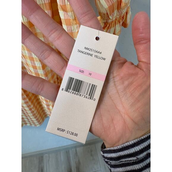 Nanette Lepore Sz 10 Gingham Dress Orange Yellow Check Ruffle Romantic Cottage‎ - Picture 3 of 10